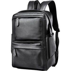 ✨Men Black Leather Backpack Large Capacity Carry On Laptop for Travel Hiking Bag
